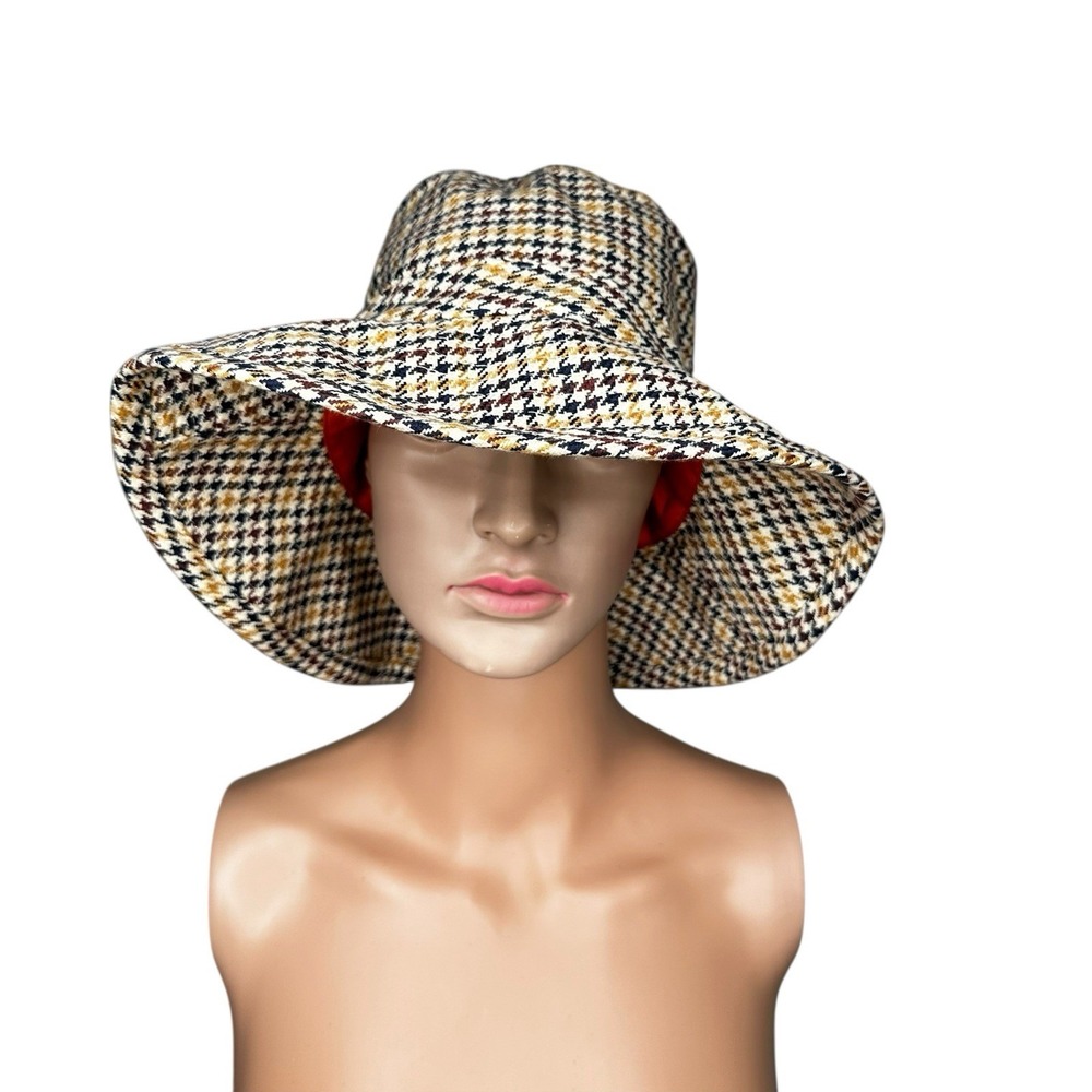THE GAP  M/L  Houndstooth Brown‎ Multi Color Tweed Woven Lined Bucket Hat Cap